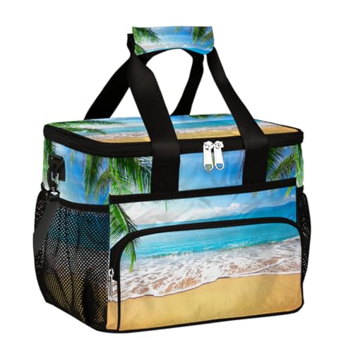 Mexpekil Lonchera térmica reutilizable a prueba de fugas, con palmera, para picnic, océano, playa, para mujeres y hombres, trabajo, camping, oficina, 24 latas de 15 L