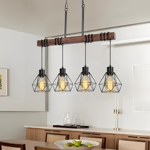4-Light Modern Farmhouse Chandelier for Dining Room - Black Metal