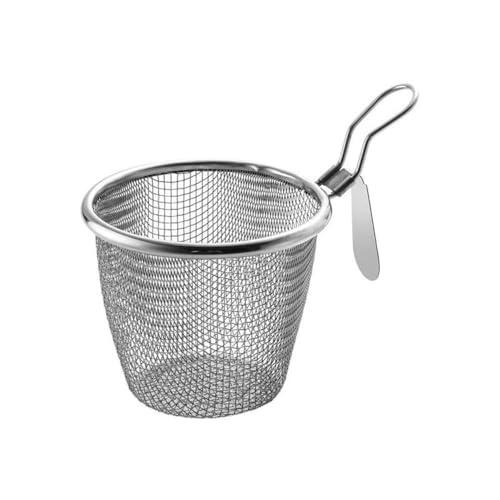 Image of Fry Basket Stainless Steel Fine Wire Mesh Food Colander Strainer Small Hot Frying Pan Filter Basket Sieve Dryer for Noodle Dumplings Kitchen Tools, Diameter 4.33 inches
