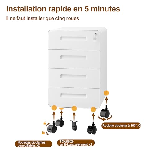 Caisson bureau 4 tiroirs verrouillable acier HOMSTEEL