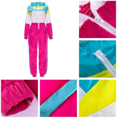 EOSIEDUR Women's Pullover Hoodies Jumpsuit Zipper Jacket Windbreaker Elastic Waistband Pants One Piece Outfits Tracksuit Set, C1# Pink, Medium