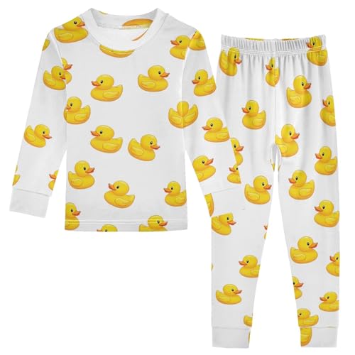 ODAWA Cute Yellow Ducks White Tee and Pant 2-piece Set Matching Fall Pajamas Pajama Set 18M