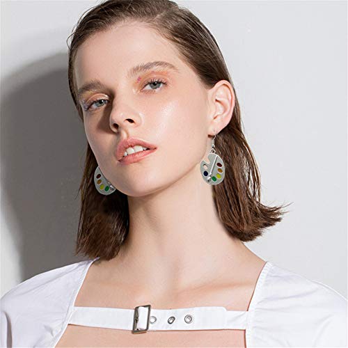 Damleng Unique Charm Paint Palette Dangle Earrings Paint Brush Drop Earrings For Women Artist Painter Jewelry Gifts (Silver) #TOP4