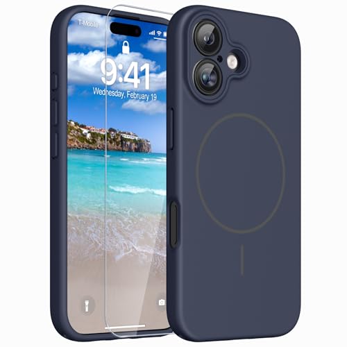 Image of Magnetic for iPhone 17 Case,Shockproof Matte Cover,Deep Blue | with Screen Protector,Compatible with MagSafe,Military Grade Drop Protection,Full Camera Protection,Non-Slip Design Case