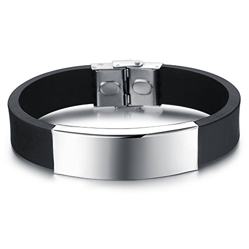 Kedar Stainless Steel Wristband Bracelet Customized Engraving Black Silicone Rubber Bangle Personlized Name Id #TOP29