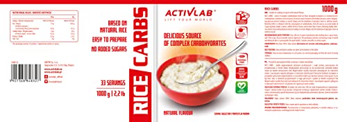 Activlab Rice Carbs | 1 KG | Rice meal, Instant Pudding | Reiscreme | Optimale Konsistenz, Schnelle Zubereitung | Post/Pre Workout Meal | Fitnessstudio | Natürlicher Geschmack | Messbecher | Vege