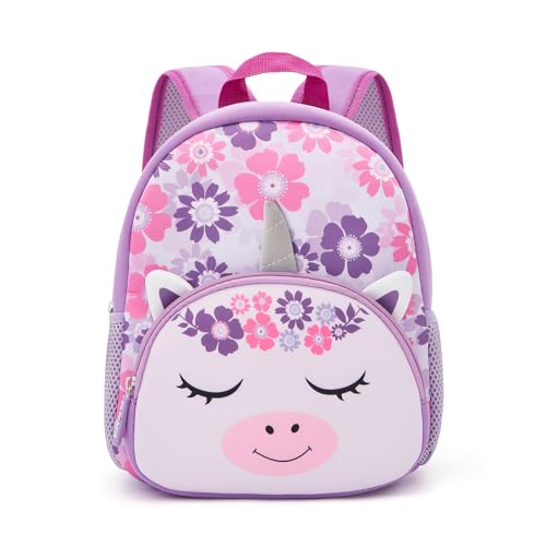 KK CRAFTS Preschool Backpack Toddler Neoprene Animal Schoolbag Lunch backpack for Kids Boys Girls(Silver-Horn Unicorn)