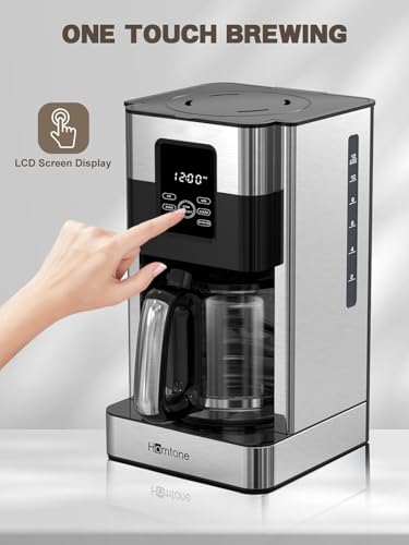 Homtone Programmable Coffee Maker 1000W with 12 Cup Glass Jug, 1.8L Stainless Steel Drip Coffee Maker with Timer, Auto Shut-off, Drip Stop System, Filter - Image 7