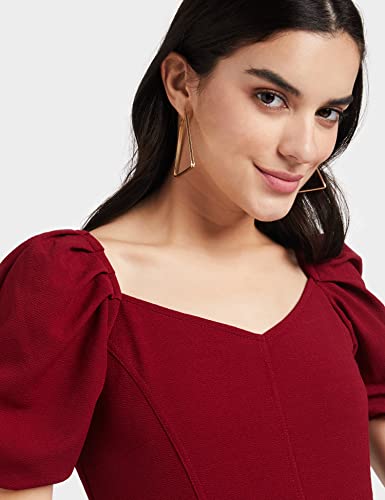 Image of Lymio Women's Crop Red Color V Neck Half Sleeve Polyester Solid Top