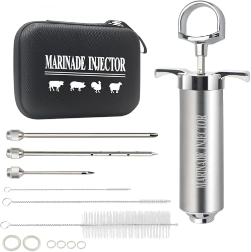 TGE-V Meat Injection Syringe, Marinade Injector, BBQ Injectors, Meat Injection Syringe, Sauce Syringes with 3 Food Syringe Needles for Smoker/Chicken/Cheese/Beef; Stainless Steel - 60ml/2oz