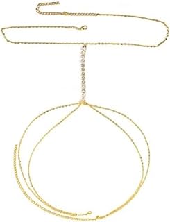 سلسلة جسم ذهبية لبيكيني الصدر، سلسلة سرج للشاطئ، اكسسوارات مجوهرات للجسم للحفلات للنساء والفتيات (ذهبي)