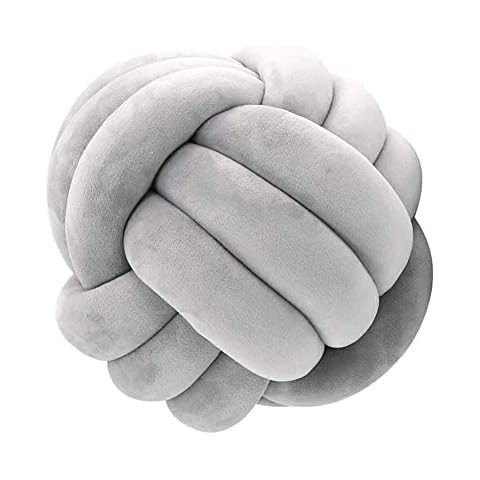 Hoseirty Grey Short Plush Knot Ball Pillow Waist Cushion Pillow Home Decoration Plush Throw Pillow Cushion for Couch Sofa Bed Armchair Height 20cm/7.8Inch Cover