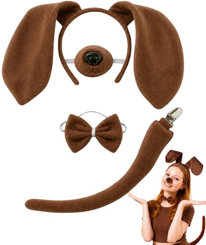 Set de Orejas y Cola de Perro Marrón para Adultos