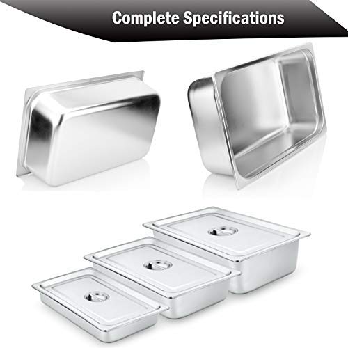 4" Deep Steam Table Pan Full Size, 14 Quart Stainless Steel Anti-Jam Standard Weight Hotel GN Food Pans - NSF (20.87"L x 12.8"W)