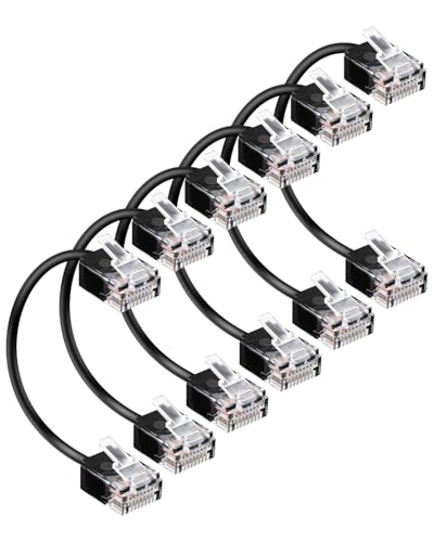 RIIEYOCA Ultra cienki kabel Ethernet Cat 6, elastyczny kabel LAN RJ45 Cat 6a Gigabit 0,25 m (zestaw 6 szt., czarny)