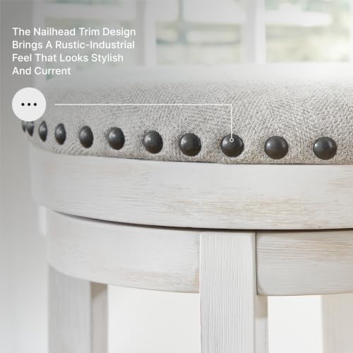 Signature Design by Ashley Valebeck 24 Inch Counter Height Stool | Backless swivel design, Rustic vintage white frame, Cozy beige woven fabric, Metal footrest - image 4