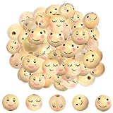 5 STYLES HOLZPERLEN - Das Paket Enthält 100 Stück Holzperlen mit Gesicht, Die mit Einem Smiley in 5 Styles Bedruckt Sind, Jeder Stil 20 Stück, Ausreichende Menge und Verschiedene Stile, Um Ihr DIY Schmuck und Bastelprojekt Abzuschließen
