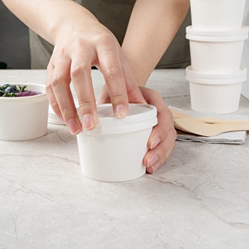 Restaurantware-LIDS ONLY: Coppetta Lids For 5 Ounce Ice Cream Cups, 50 No-Leak Covers For Treat Cups - Cup Sold Separately, For Hot And Cold Foods, White Paper Lid For Chili Cup by Restaurantware - Image 5