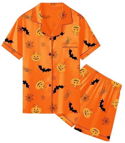 Image of Umeyda Women & Girls Pajamas Set, 2 Piece PJS Satin Silk Sleepwear Button-Down Top with Shorts for Mom Kids Gifts