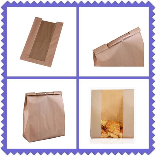 Miniatura 4 de Funcoo Paquete de 25 bolsas de pan de papel Kraft para envasado de alimentos, bolsa de panadería con ventana frontal, etiqueta adhesiva incluida (14