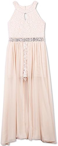 Speechless Girls' High Neck Romper Maxi Walk-Through Party Dress, Pale Blush, 14
