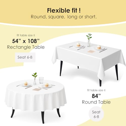 Craft And Party 12-Pack White Plastic Tablecloths – 54 x 108 Inch Disposable Table Covers for Rectangle Tables, Heavy Duty & Waterproof for Parties, Events, Banquets Plastic Table Cover, White