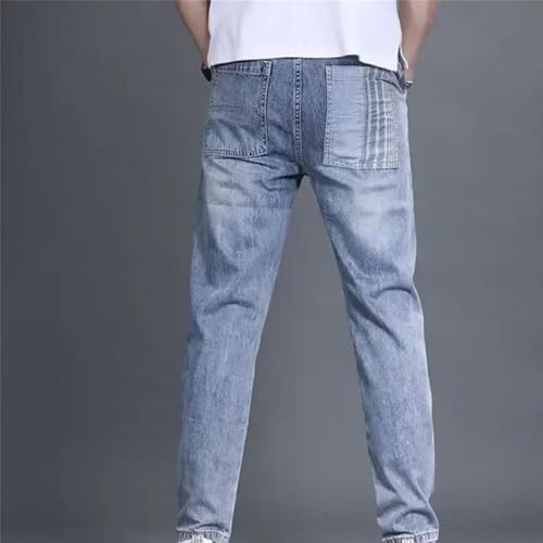 Men’S Retro Cowboy Loose Fit Straight Leg Patchwork Denim Pants Button Fly Midweight Ankle Length Work Wear Jeans2