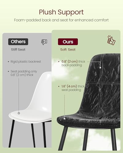 Image of VASAGLE Set of 4 Dining Chairs, Dining Room Kitchen Chairs, Metal Frame, Adjustable Feet, Easy to Clean, Glacier-Textured PU Leather, for Kitchen, Ink Black UKDC188B01V1