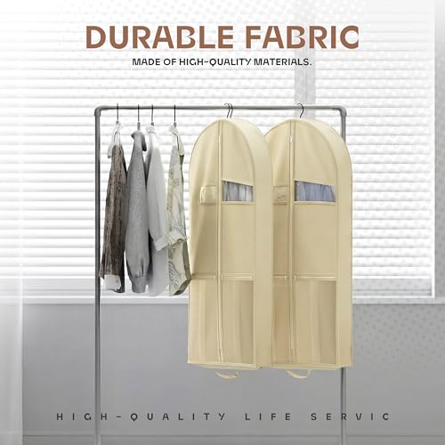 Image of Lazebox 43 inch Travel Garment Bag with Accessories Zipper Pocket, Heavy Duty Suit Bag for Suits, Tuxedos, Dresses, Coats, Beige, 1 pack