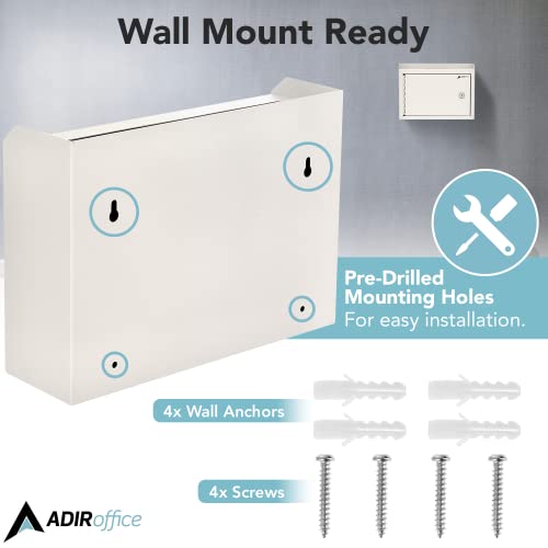 Adir Corp. Wall Mountable Steel Suggestion Box with Lock - Heavy Duty Key Lock Box Used As Donation Box, Collection Box, Ballot Box, Drop Box & More (9.75x7x3 Inches, White)