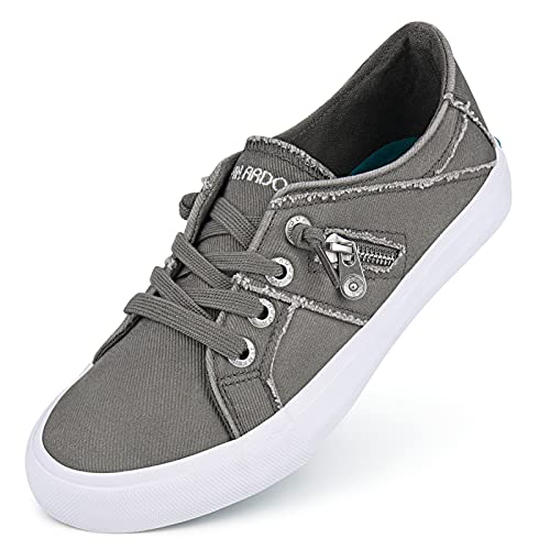 JENN ARDOR Women Sneakers Slip On Fashion Lace up Shoes Comfortable Walking Flats Casual Shoes (Grey,6.5)