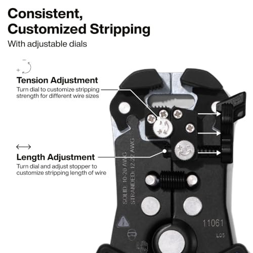 Klein Tools 11061 Self-Adjusting Stripper / Cutter, Heavy Duty, for 10-20 AWG Solid, 12-22 AWG Stranded, and Romex Wire 12/2 and 14/3 - Image 5