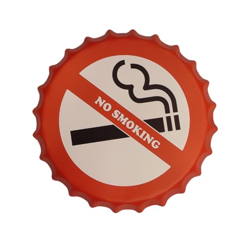 Image of EAZYWAGON Decorative Metal Bottle Caps Wall Sign Plates - 14X14 Inches - NO SMOKING | Metal Wall Hanging Bottle Cap for Home, Farmhouse, Bar & Cafe Decoration | Vintage & Retro Look Plaques