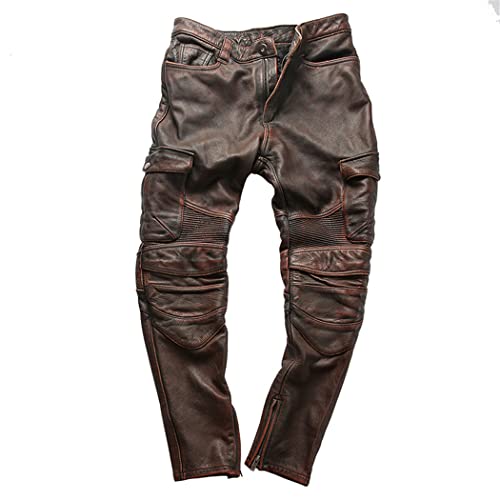 Haitpant Men Vintage Motorcycle Biker Pants Genuine Leather Trousers Thick Leather Pant steampunk buy now online