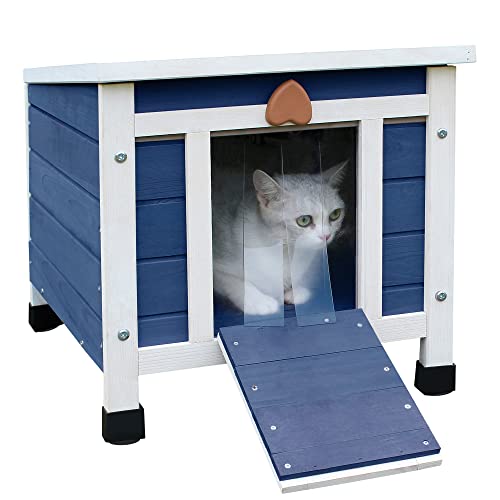 Deblue Cat House For Outdoor Cats, Weatherproof Feral Cat House, Wooden Outside Shelter For Cat, Rabbit And Small Pet-Navy Blue #TOP2