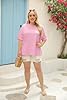 Fisoew Women's Plus Size T-Shirt with V-Neck Short Sleeve Summer Oversize Shirt Basic Loose Top Large Sizes Cotton Tee Tops, Pink, 4XL #3