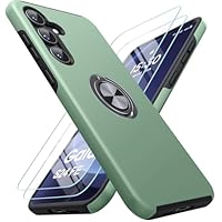 AOUIA for Samsung Galaxy S24 FE Case with 2 Screen Protectors, 3-in-1 Set Cover, 360Rotating Ring Stand, Military Protection, Shockproof Phone Case for Galaxy S24 FE, Green
