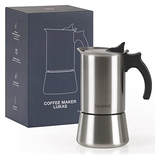 Blumtal - Cafetiere Italienne Induction en Inox, Pour Tous Types de Plaques de Cuisson, Antirouille et Lavable au Lave-vaisselle - 6 Tasses