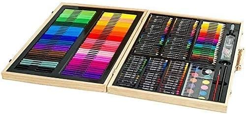 Juego de arte premium de 251 piezas - Estuche de madera, suministros de pintura para niños y adultos - Juego de dibujo y pintura, idea