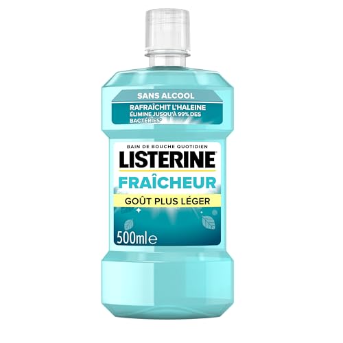 Listerine – Bain de Bouche Fraîcheur Goût Plus Léger 0% Alcool (bouteille de 500 ml) – Soin bucco-dentaire quotidien – Bain de bouche sans alcool pour une haleine fraîche durable