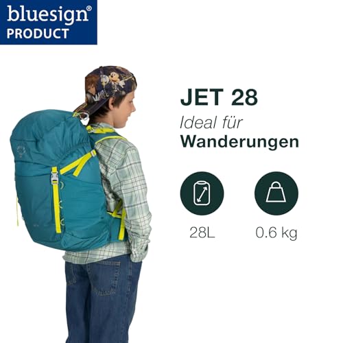 Osprey Jet Kinder Rucksack, 28L, Blue Spikemoss/Lemongrass, O/S