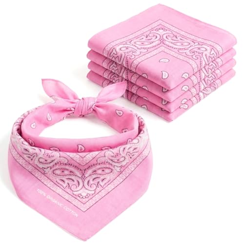 AURAE Bandana Rosa – 100% Algodón & Fibra Natural – Pañuelo Cabeza Hombre y Mujer Sin Poliéster – Suave, Resistente & Lavable – Bandana Hombre y Mujer – Unisex & Niños - 5 Pack