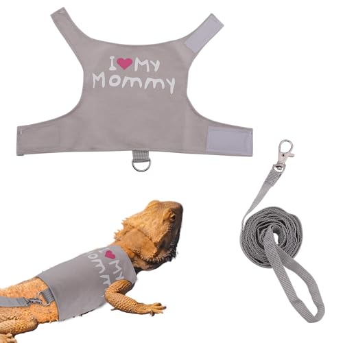 Image of Bearded Dragon Leash and Harness Set, Cute Adjustable Lizard Reptile Harness Costume Clothes with Short Leash for Small Pets Animal Amphibians Chameleons Accessories Outdoor Walking (Style A, Gray)