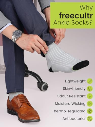 Image of Freecultr Ankle Socks | Breathable Bamboo Fibre | Odour Resistant | Thermo Regulated | Moisture Wicking | Anti-Slip Y-Heel | Soft & Comfortable Assorted Combos