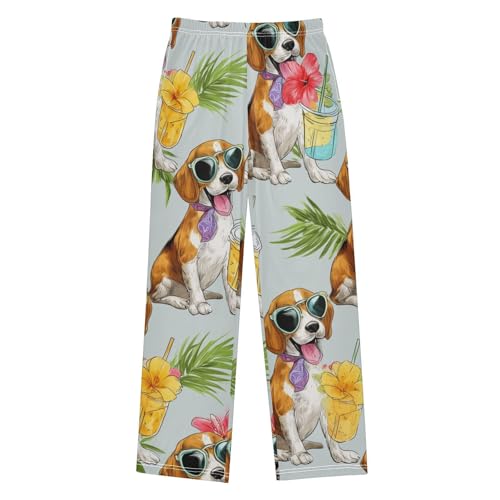 Tropical Beagle Floral Boys Long Pants Soft Trousers Elastic Waist Kids Lounge Bottoms with Pockets S-XL
