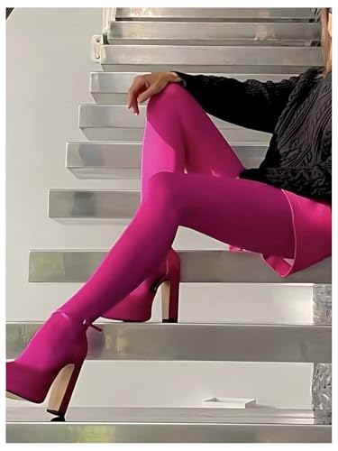 Image of WDIRARA Women's Burgundy Red Opaque Tights Pantyhose Tights High Waist Stockings