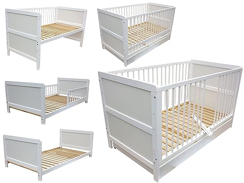 Kinderbett Juniorbett Beistellbett Babybett 3in1 weiß mit Schublade