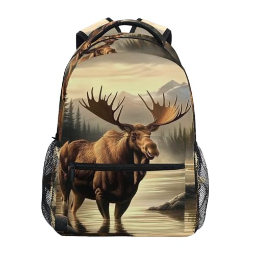 Moose Autumn Backpack Daypack Shoulder Bag Book Bag Lightweight Back Pack 11.4 ×16 Inch - Main Image