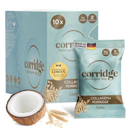 Corridge - High Protein Porridge mit Kollagen & Kokosgeschmack 10x70g - Proteinreiches Frühstück - Haferflocken Glutenfrei, Laktosefrei & ohne Zuckerzusatz - Collagen Typ 1 & 3 Haut, Haare, Nägel