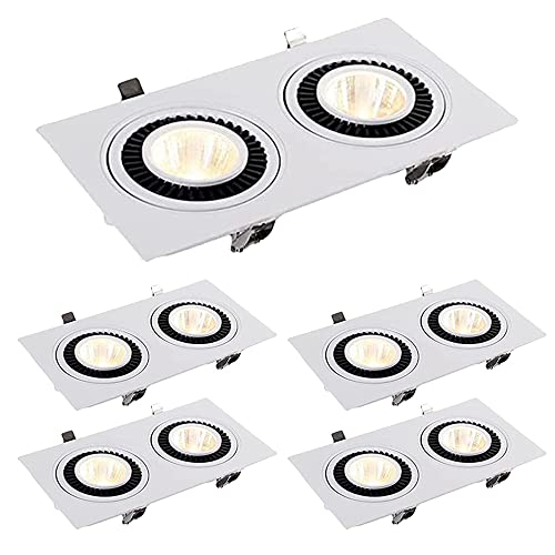 GTHTUHFD Paquete De 5 Focos Empotrables Led Blancos Rectangulares De Doble Cabezal con Cardán, Iluminación De Techo, 2X12W COB, Panel De Techo, CRI 90+, Focos Ultrafinos Sin,6000k